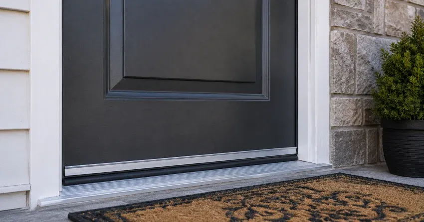 technician replacing worn door weatherstripping in Niagara-on-the-Lake home