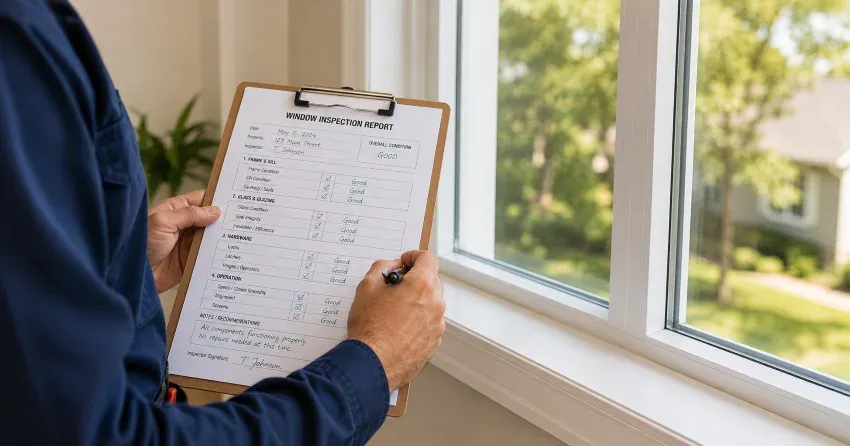 technician inspecting window seal and frame in Niagara-on-the-Lake