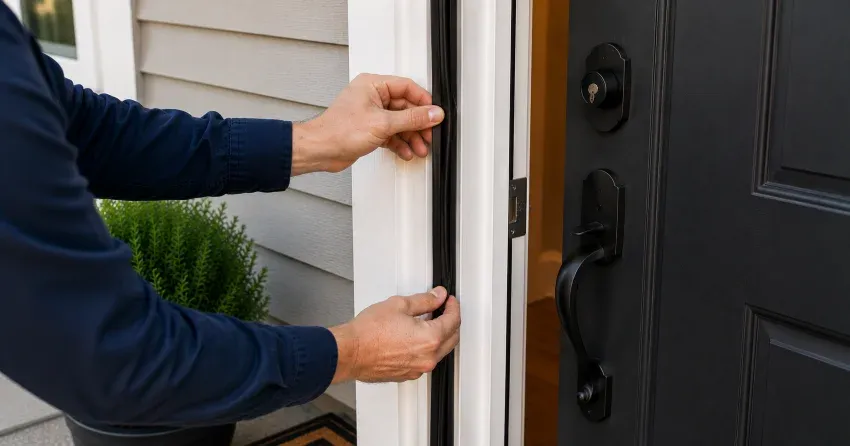 technician performing light test on door seal in Queenston, Niagara-on-the-Lake
