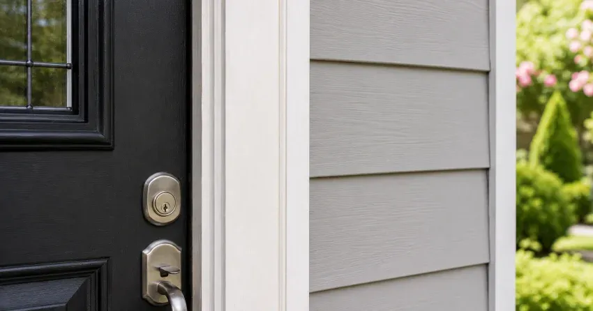 technician inspecting door jamb behind cracked casing in Four Mile Creek, Niagara-on-the-Lake home