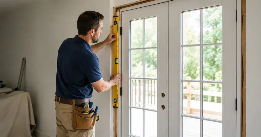 newly installed French doors with divided glass panes in Lakeshore Area, Niagara-on-the-Lake