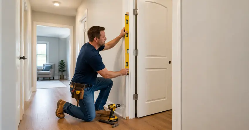technician installing a pre-hung interior door in a home hallway Niagara-on-the-Lake