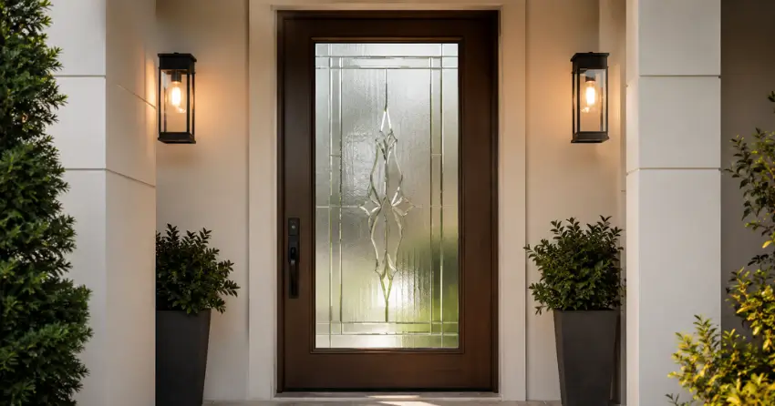 decorative frosted glass panel installed in a front door in McNab, Niagara-on-the-Lake