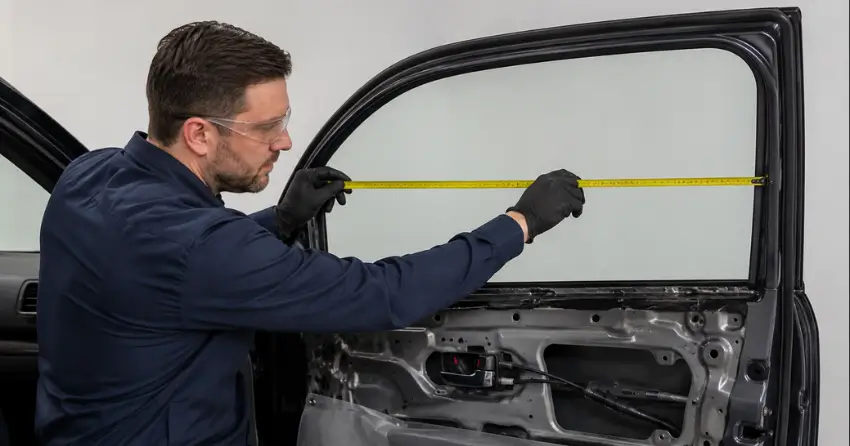 technician measuring door glass opening for replacement in Niagara-on-the-Green, Niagara-on-the-Lake