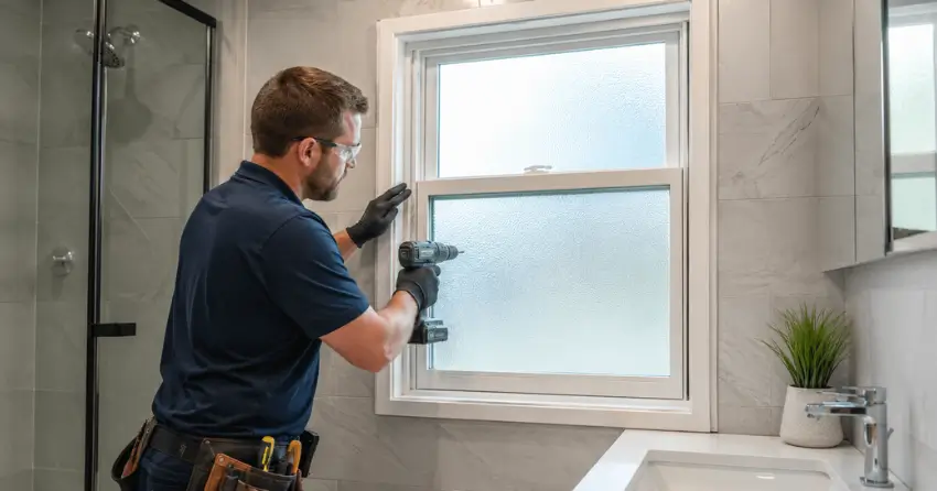 frosted glass installation bathroom window in McNab, Niagara-on-the-Lake