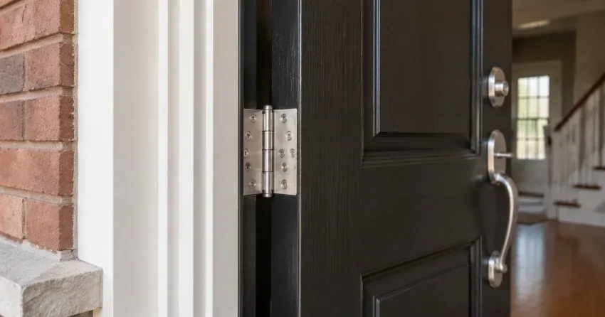 technician repairing a front door lock and frame in Niagara-on-the-Lake