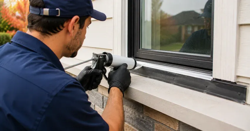 technician inspecting window flashing for leak source in McNab, Niagara-on-the-Lake